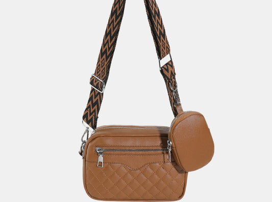 Brown PU Leather: Cute Shoulder Bag With Quilted Stitching