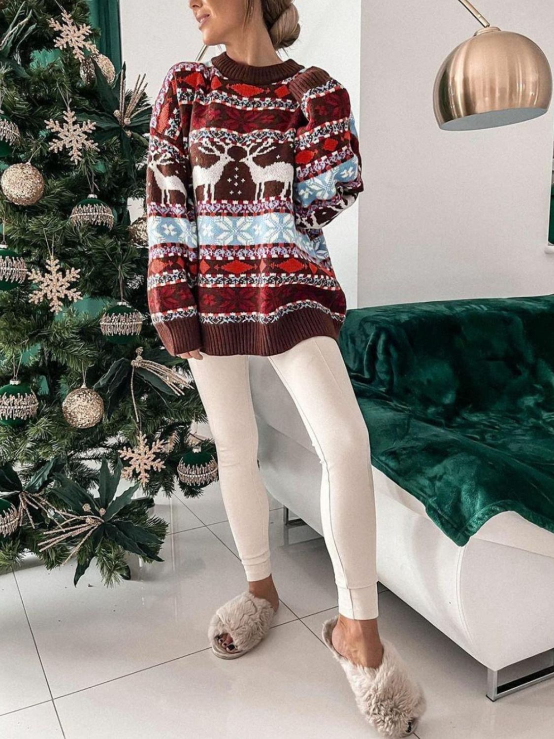 Christmas Geometric Dropped Shoulder Sweater