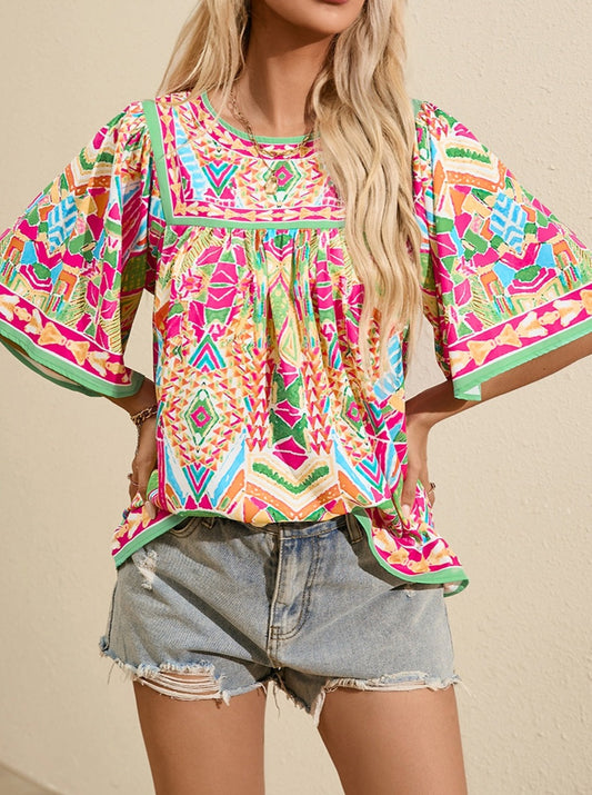 Festival Fun Top: Wide Sleeve Printed Blouse