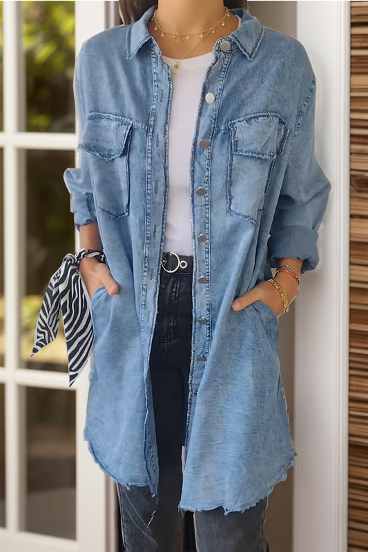 Double Pockets Long Denim Jacket