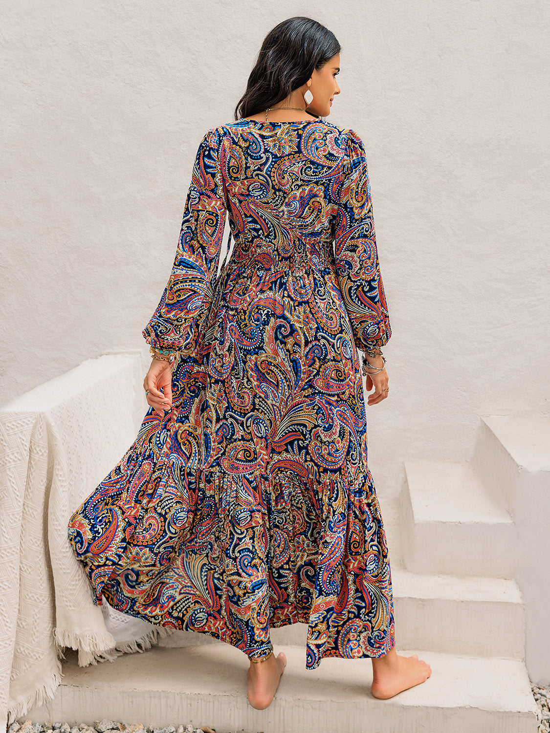 Paisley Printed Long Sleeve Midi Dress