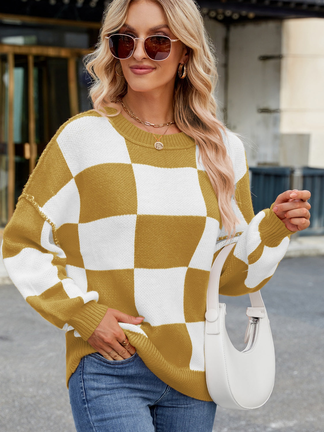 Checkered  Long Sleeve Sweater