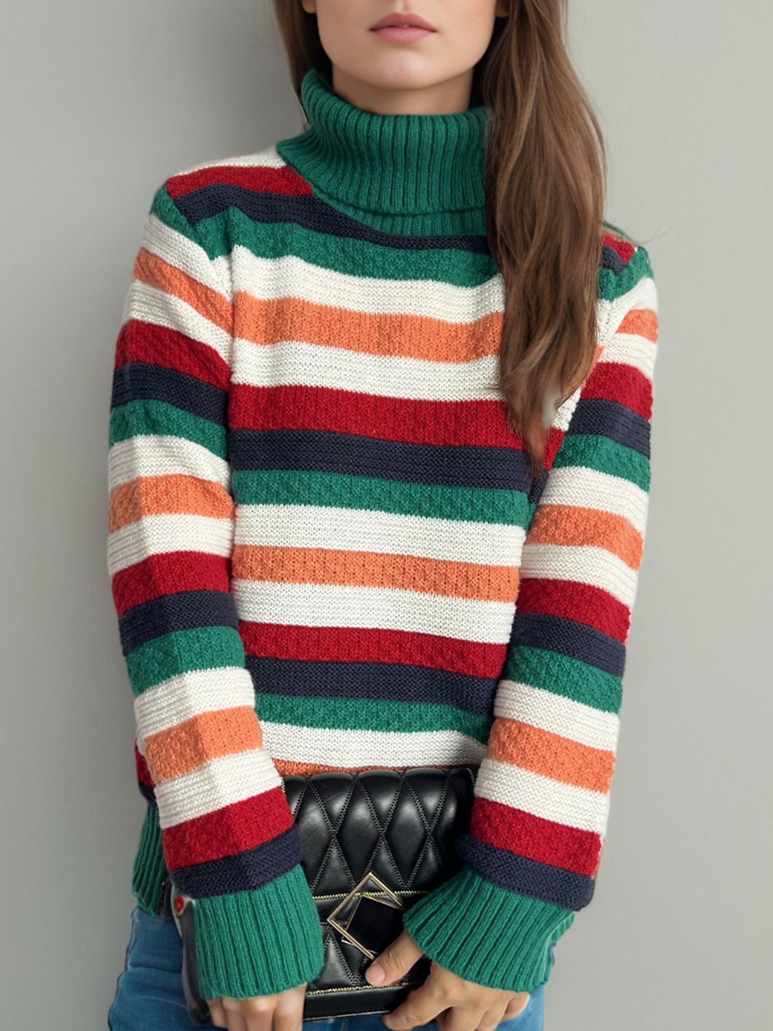 Cute Striped Turtleneck Long Sleeve Sweater