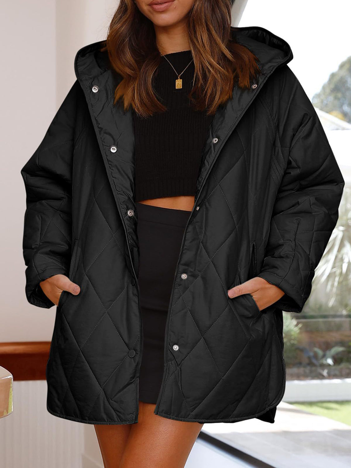 Snap Down Long Sleeve Light Weight Hooded Jacket