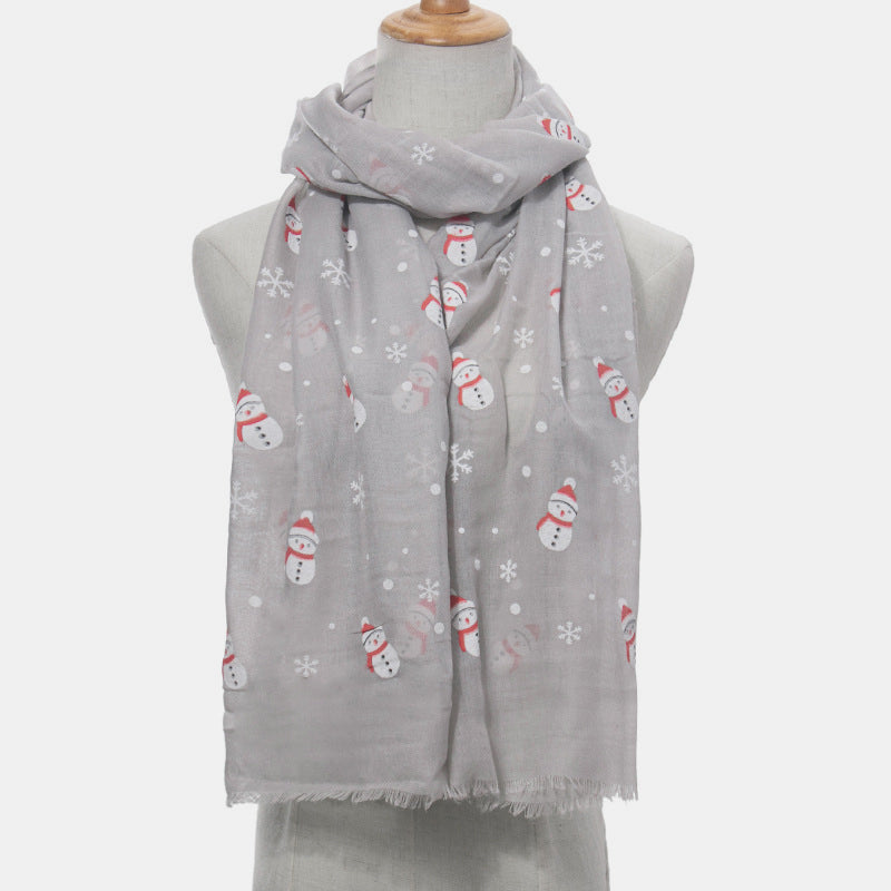 Lightweight Snowman and Snowflakes Christmas Scarf