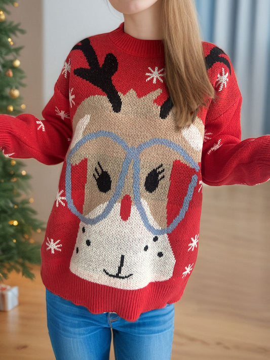 Reindeer With Glasses Dropped Shoulder Sweater