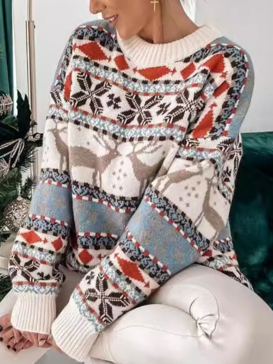 Christmas Geometric Dropped Shoulder Sweater