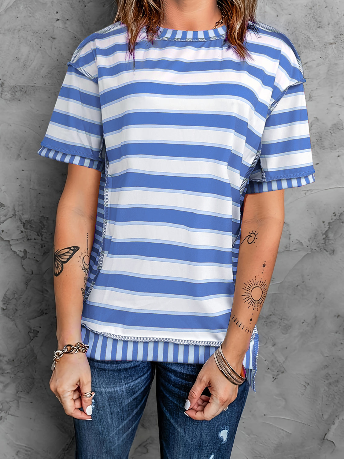 Contrast Stripes:  Great T-Shirt in Several Color Choices