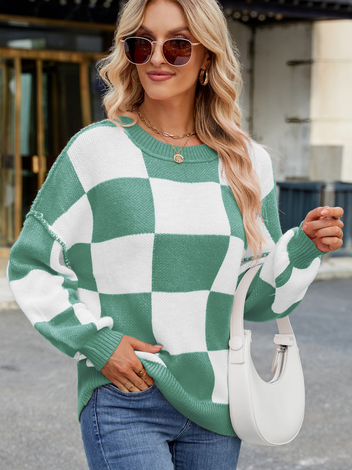 Checkered  Long Sleeve Sweater