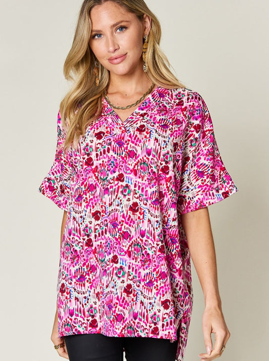 Casual Creation: Full Size Printed Short Sleeve Blouse