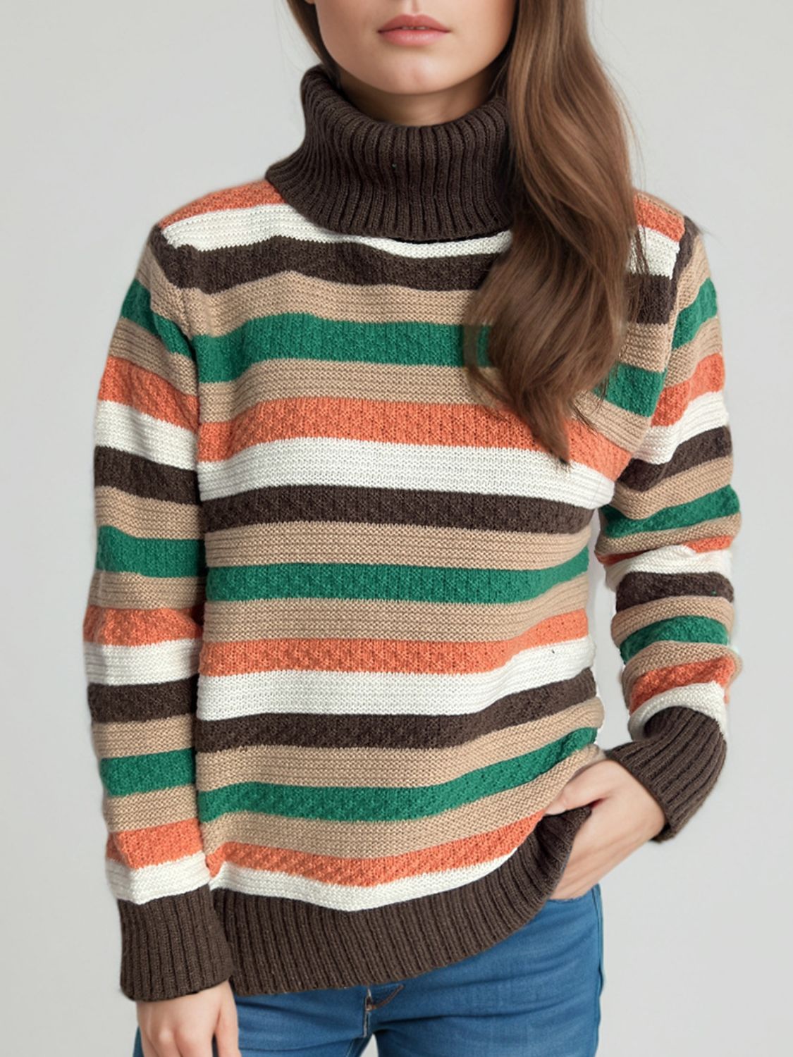 Cute Striped Turtleneck Long Sleeve Sweater