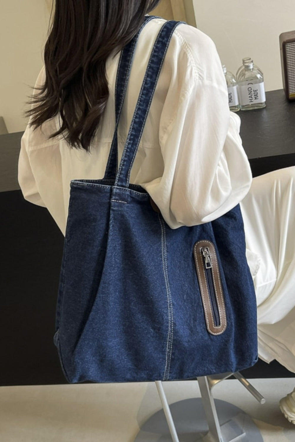 Shoulder Bag:  Denim Tote Bag with Zip