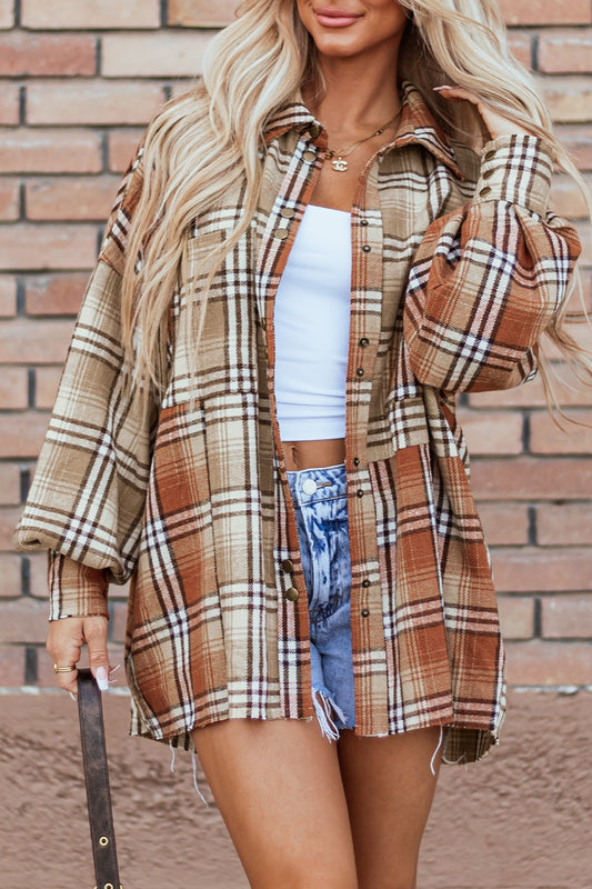 Brown and Beige Plaid Shacket