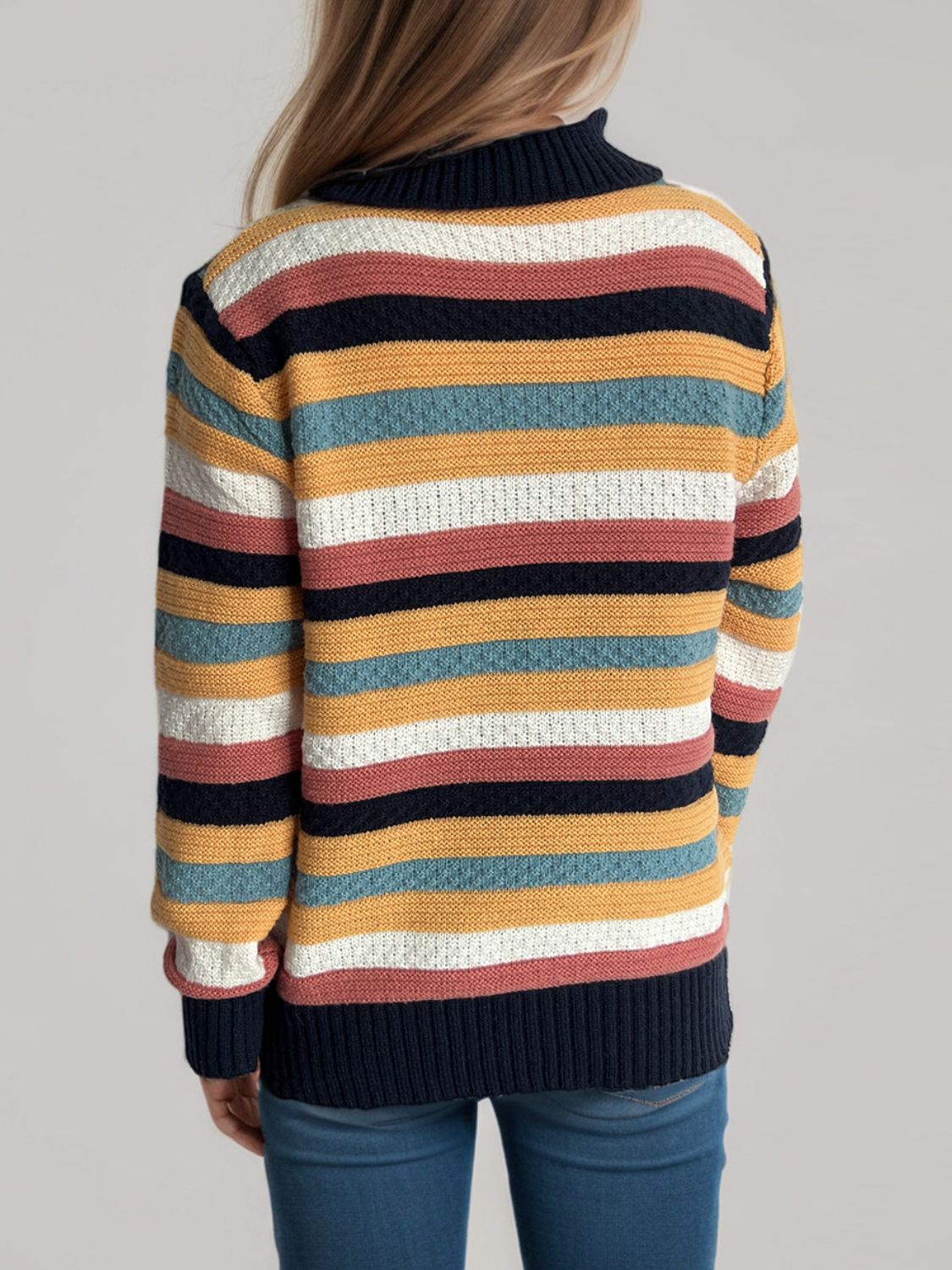 Cute Striped Turtleneck Long Sleeve Sweater