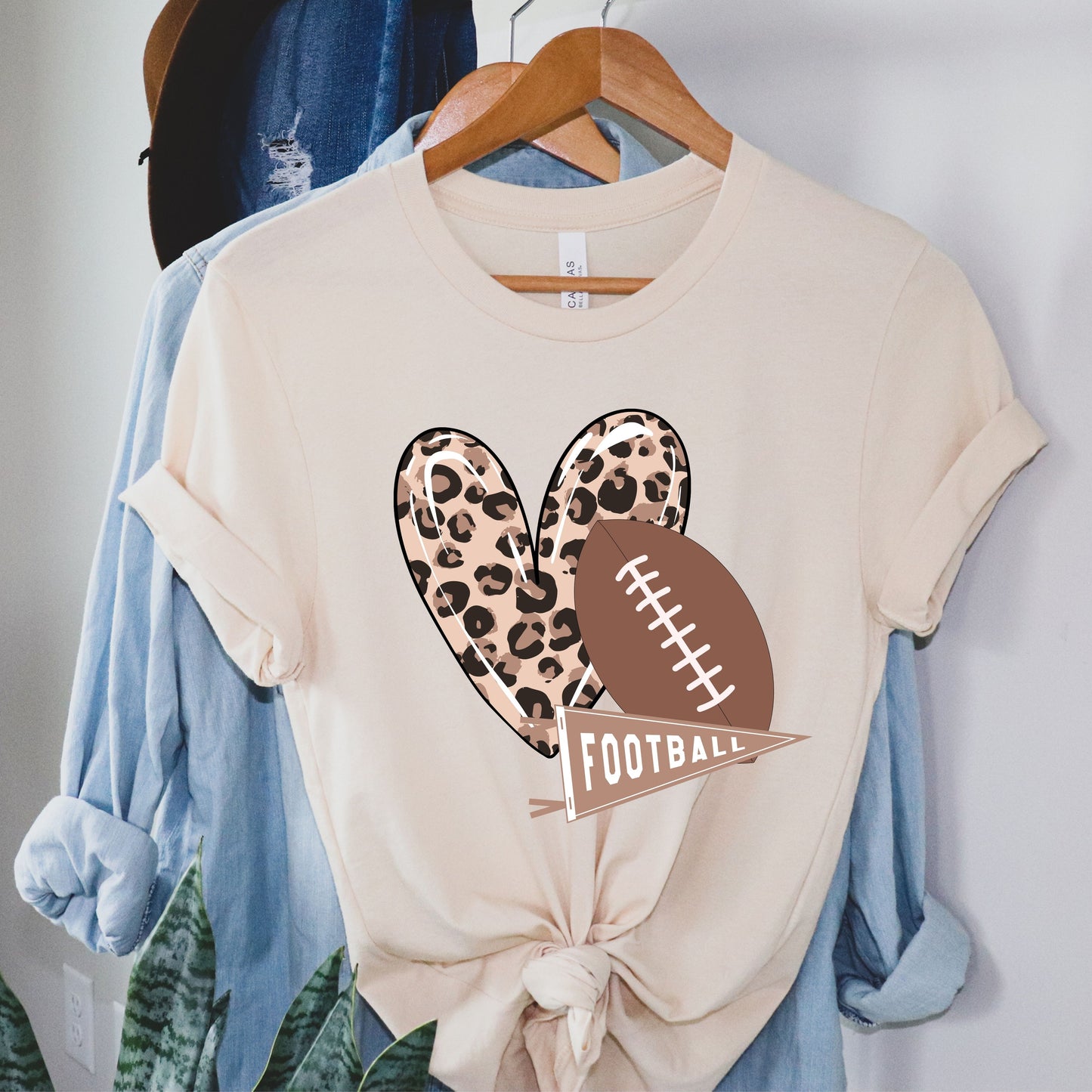 Leopard Heart and Football Jersey Short Sleeve T-Shirt