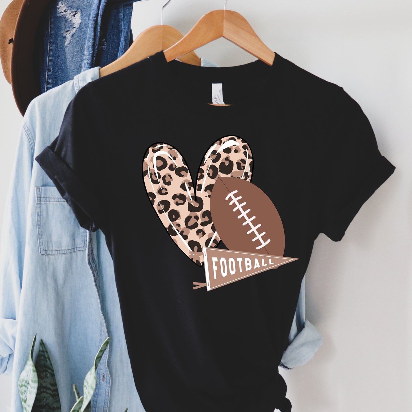 Leopard Heart and Football Jersey Short Sleeve T-Shirt