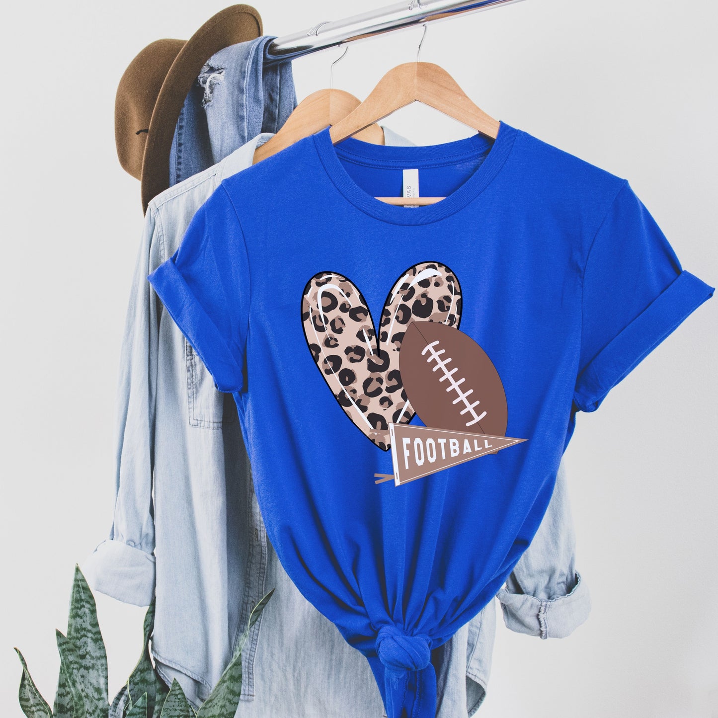 Leopard Heart and Football Jersey Short Sleeve T-Shirt