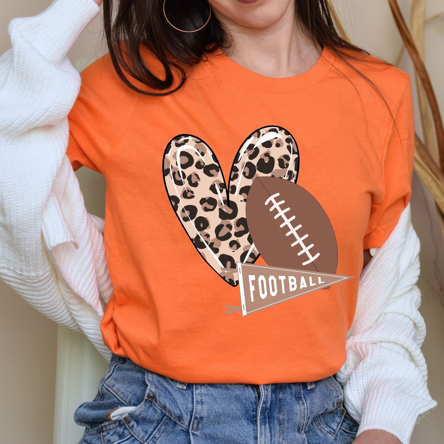 Leopard Heart and Football Jersey Short Sleeve T-Shirt