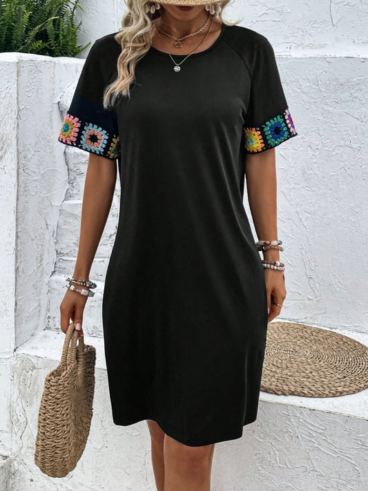 Timeless Grace: Embroidered Sleeve Black Dress for Every Occasion