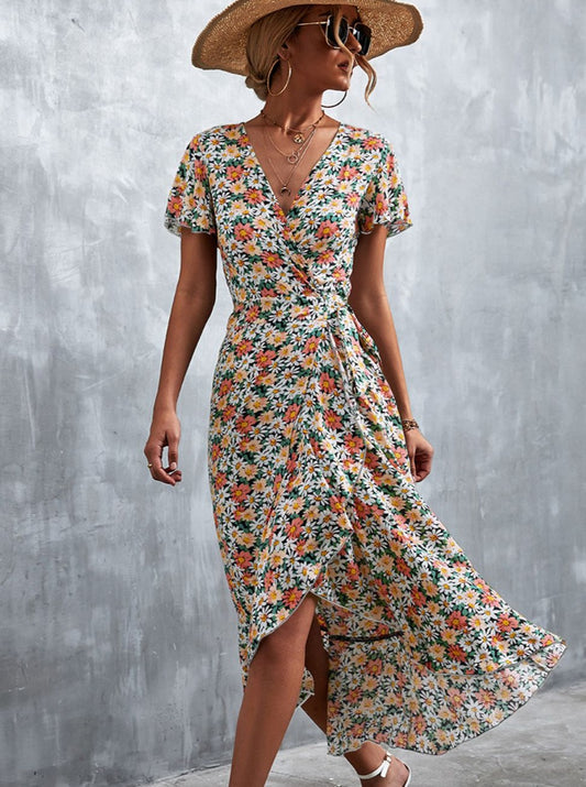 Flutter & Flair: Dance in Bloom with our Floral V-Neck Midi