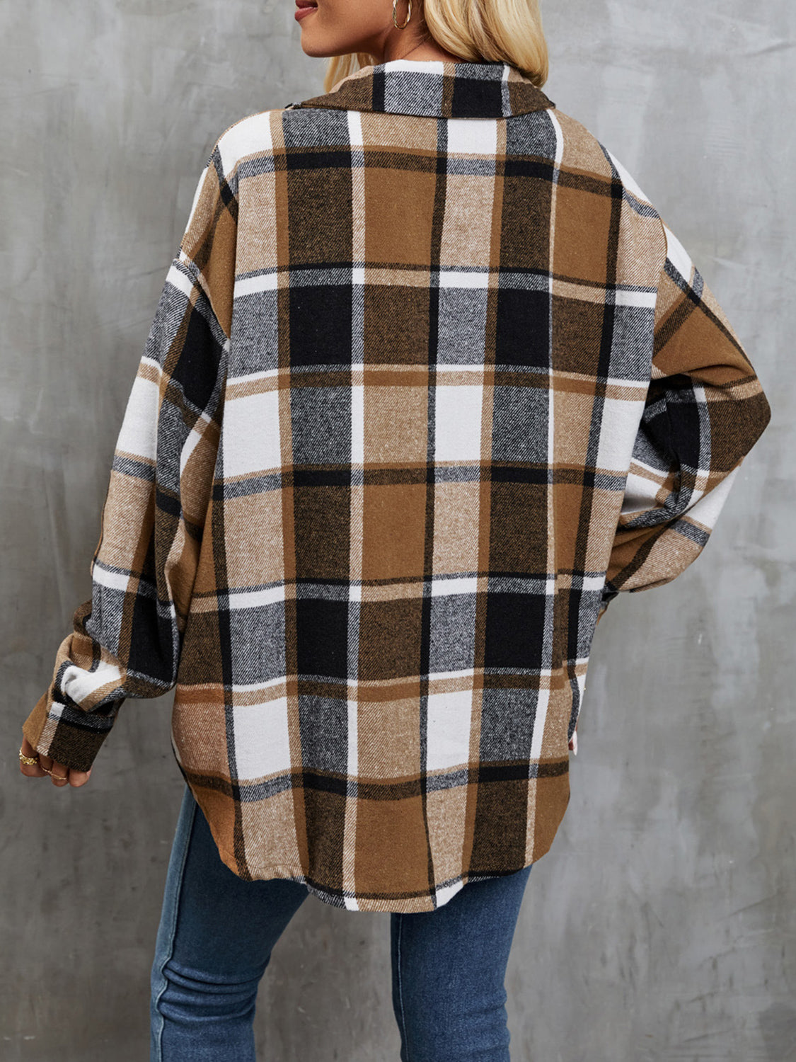 Plaid Dropped Shoulder Outerwear, Shacket