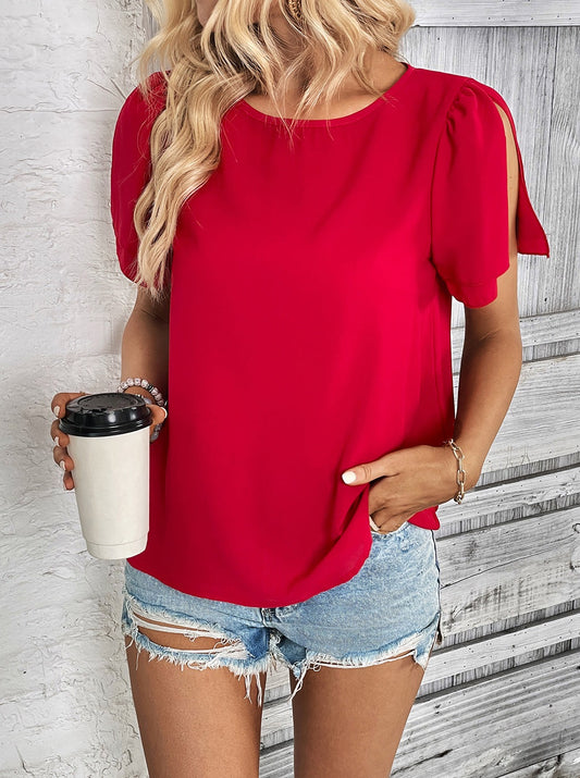 Slit Short Sleeve Top