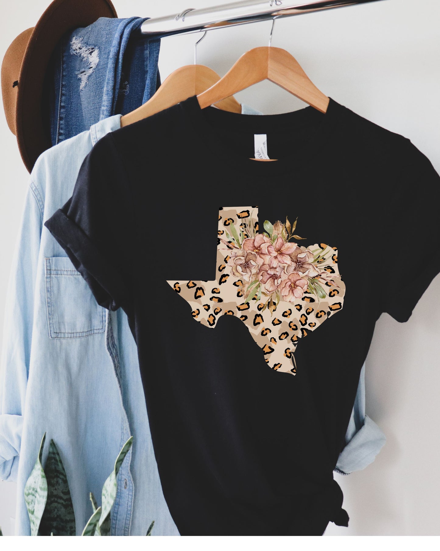Lovely Leopard Print Texas Tshirt, Texas Floral Tshirt, Women's Texas Tshirt, Texas Tshirt For Women, Tshirts For Women