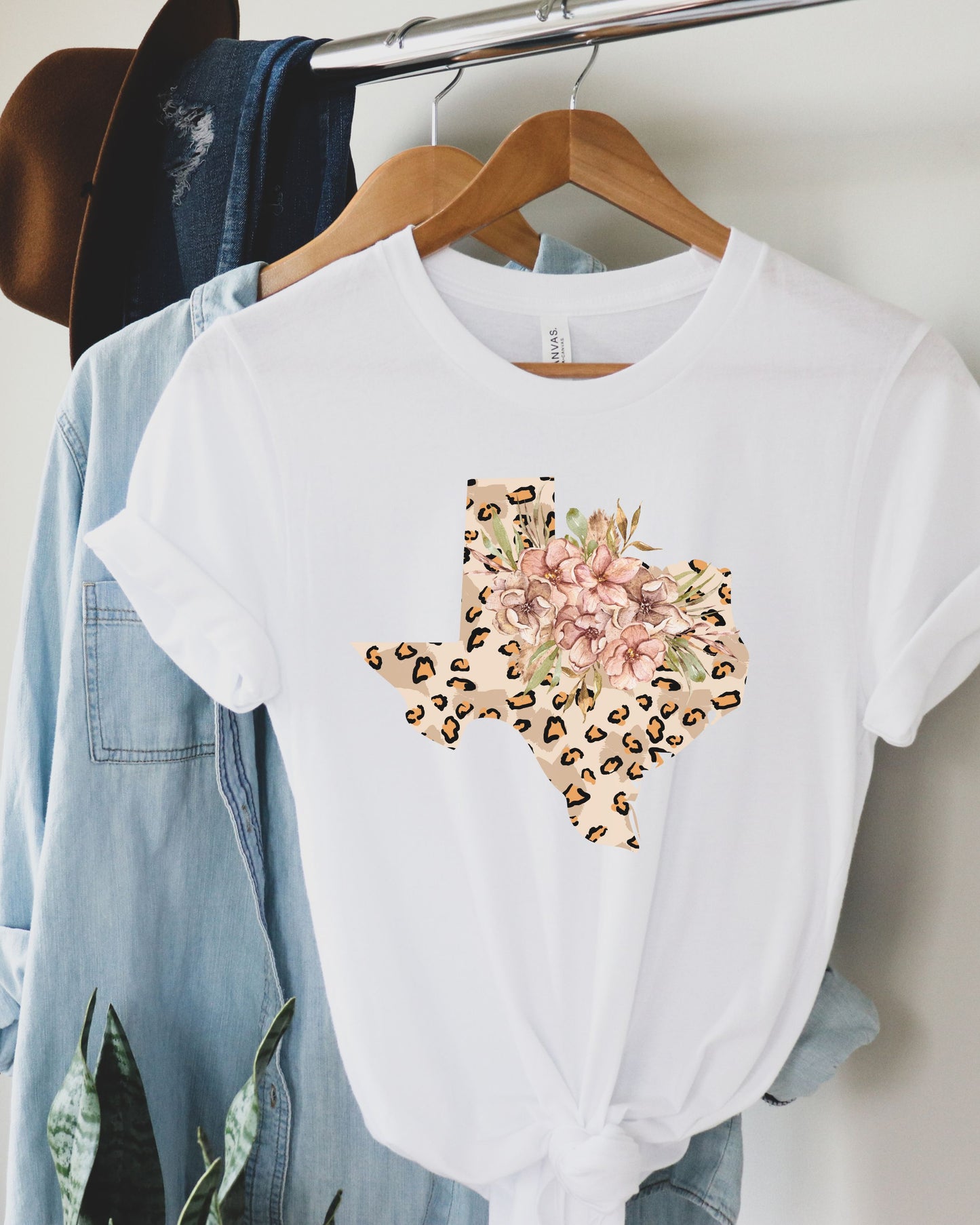 Lovely Leopard Print Texas Tshirt, Texas Floral Tshirt, Women's Texas Tshirt, Texas Tshirt For Women, Tshirts For Women