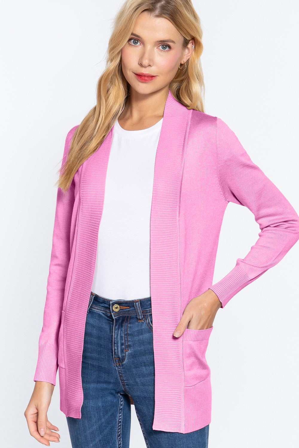 Cardigan Open Front with Ribbed Trim
