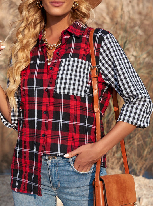 Plaid Button Up Shirt Long Sleeves