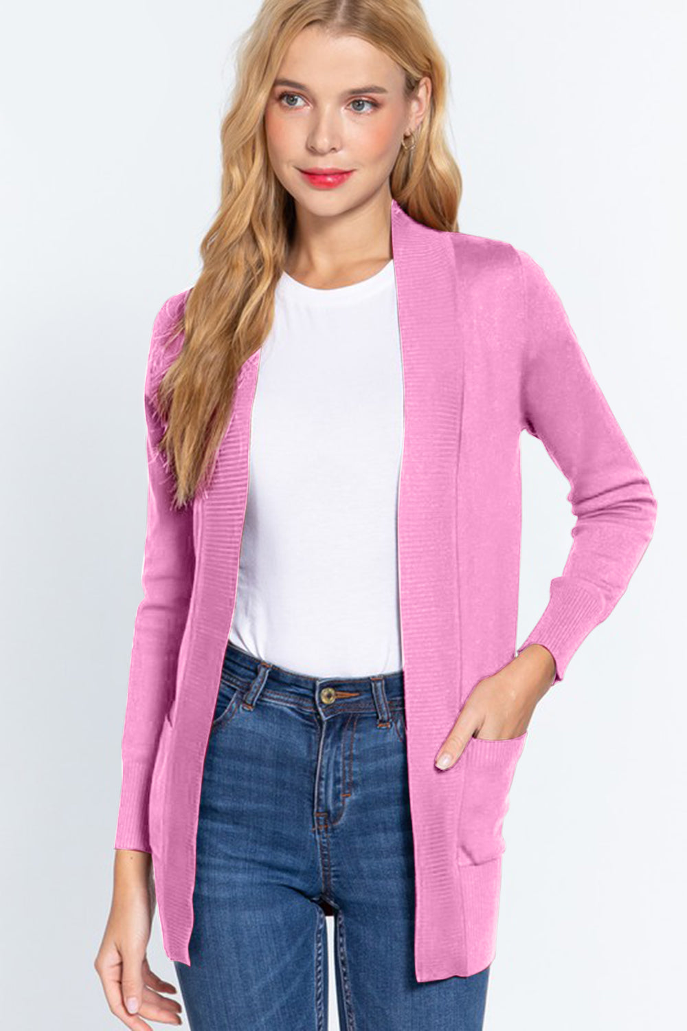 Cardigan Open Front with Ribbed Trim
